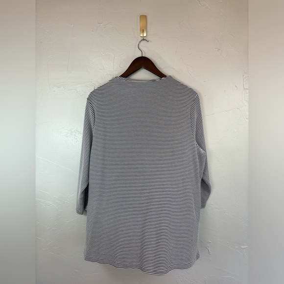 TALBOTS Gold Button Shoulder Pullover 3/4 Sleeve Classic Black White Stripe Prep - Picture 11 of 14